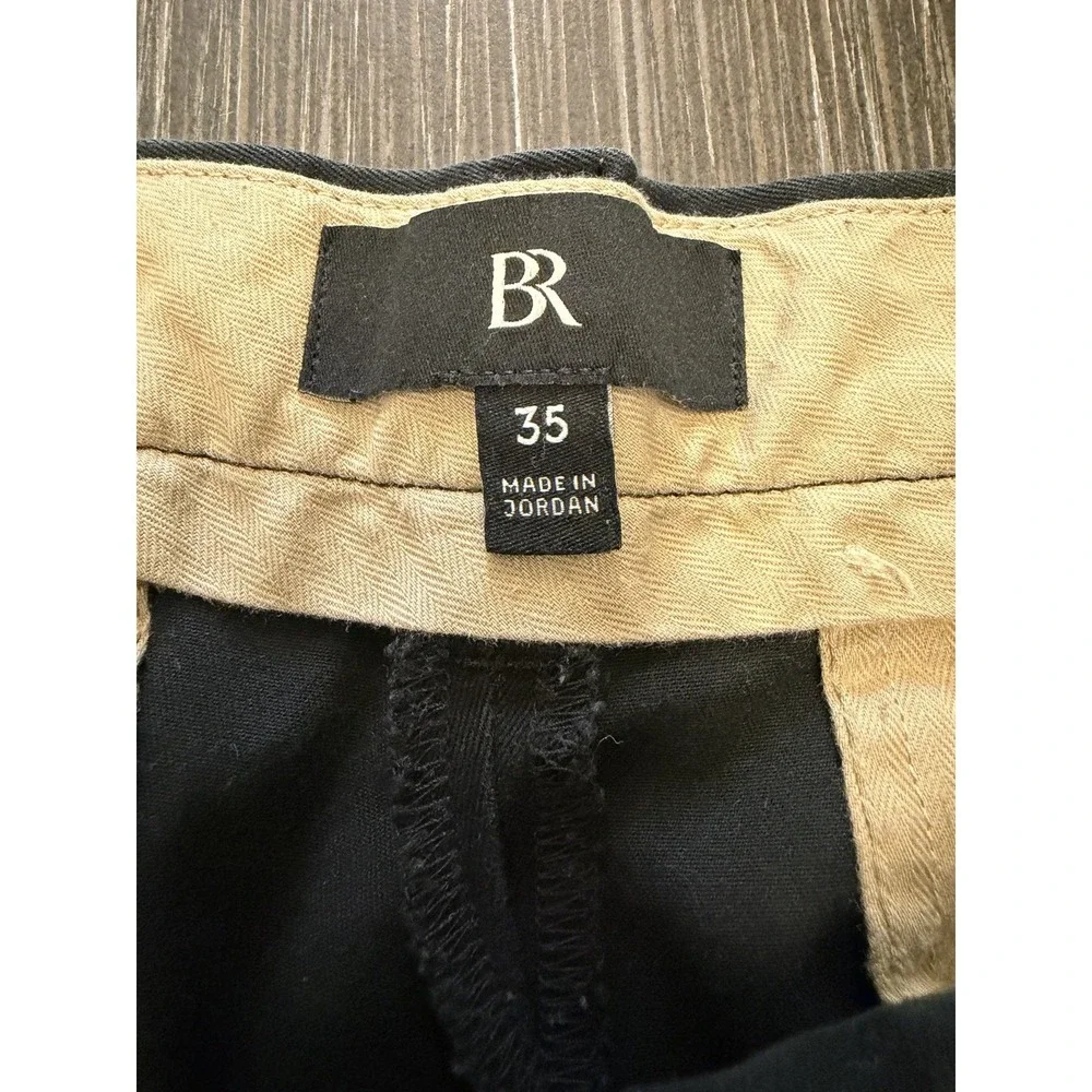 Banana Republic Mens Sz 35 Black Pleated Chino Cuffed 90s Stretch Wrinkle Resist